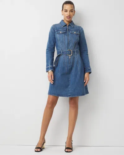 White House Black Market Belted Denim Dress In Blue