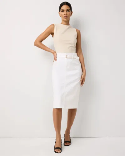 White House Black Market Belted Denim Pencil Skirt In White