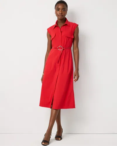 White House Black Market Belted Midi Shirt Dress In Red