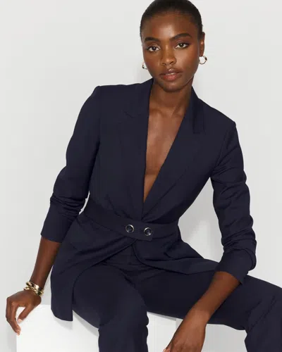White House Black Market Belted One-button Blazer In Blue