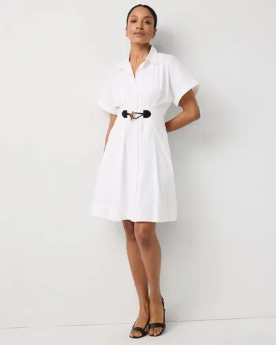 White House Black Market Belted Poplin Shirt Dress In White