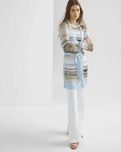 White House Black Market Belted Striped Cardigan Sweater In Blue