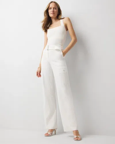 White House Black Market Belted Utility Wide Leg Pants In White