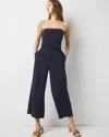 White House Black Market Belted Wide Leg Pants Cropped Jumpsuit In Officer Blue