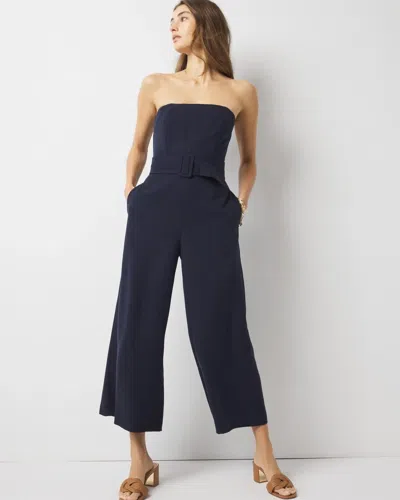 White House Black Market Belted Wide Leg Pants Cropped Jumpsuit In Officer Blue