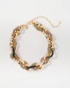 White House Black Market Black Textured Leather + Pave Link Necklace |  In Black