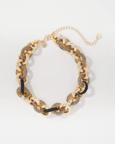 White House Black Market Black Textured Leather + Pave Link Necklace |