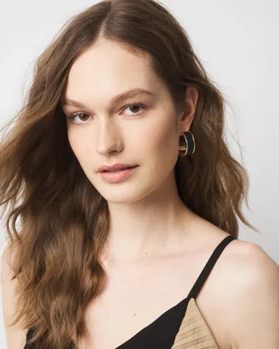White House Black Market Black Textured Leather Small Hoop Earrings |