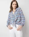 Shop White House Black Market Blouson Tie-waist Blouse In Native Geo Ecru