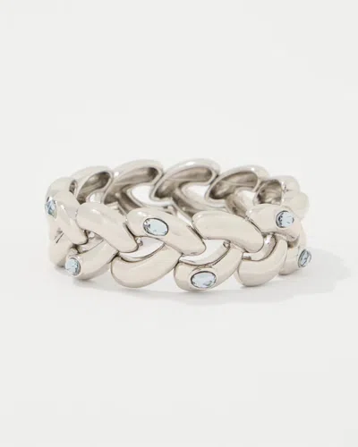 White House Black Market Blue Denim Glass Stone Stretch Bracelet |  In Silver