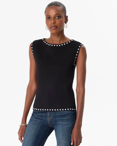 White House Black Market Boat Neck Pullover Sweater In Black Ecru Dot