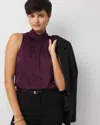White House Black Market Bow Back Satin Halter Blouse In Purple