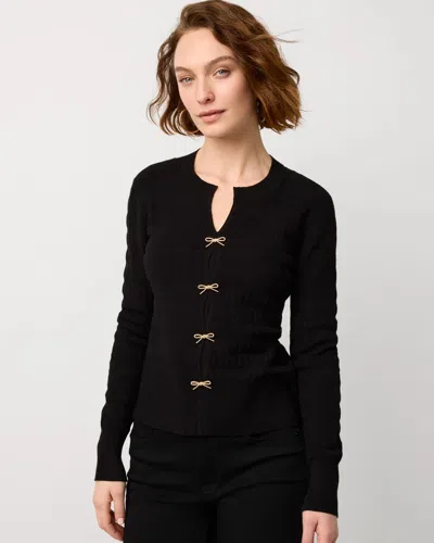 White House Black Market Bow Detail Textured Knit Pullover Sweater In Black