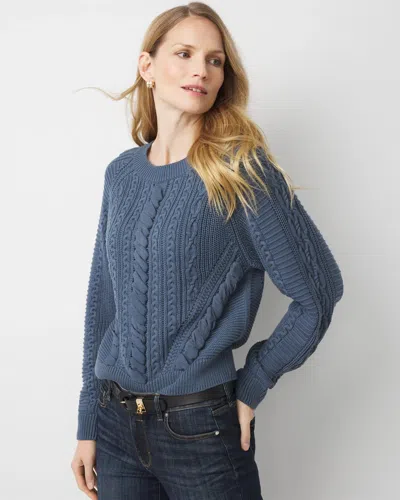 White House Black Market Braided Cable Knit Sweater In Blue