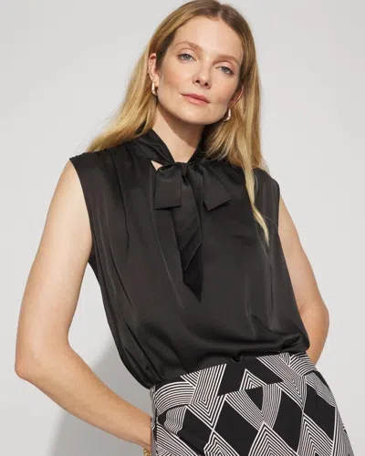 White House Black Market Bubble Hem Tie-neck Shell In Black