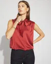 White House Black Market Bubble Hem Tie-neck Shell In Brown