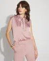 White House Black Market Bubble Hem Tie-neck Shell In Metallic
