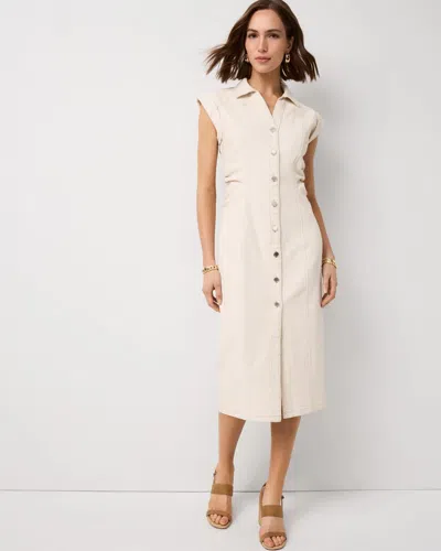 White House Black Market Button Front Sheath Dress In White