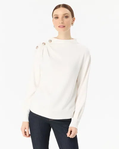 White House Black Market Button Shoulder Pullover Sweater In White
