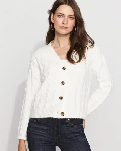 White House Black Market Cable-knit Button-front Cardigan Sweater In White