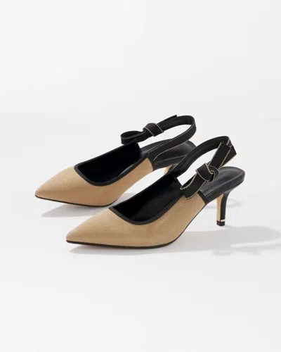 White House Black Market Canvas Slingback Kitten Heels Pumps In Neutral