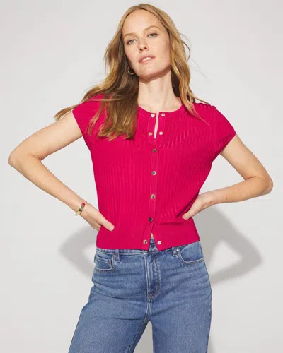 White House Black Market Cap Sleeve Space-dyed Cardigan Sweater In Pink
