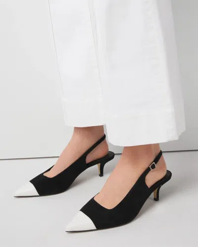 White House Black Market Cap Toe Suede Slingback Kitten Heels In Black W/ecru