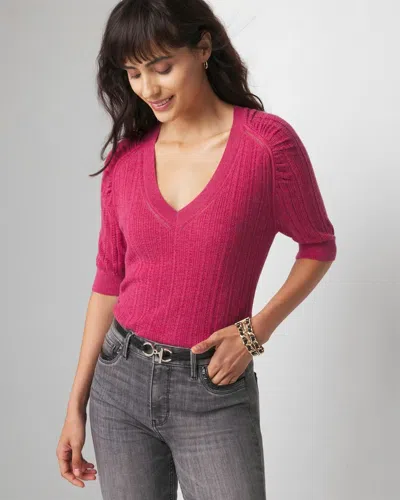 White House Black Market Cashmere-blend Elbow-sleeve Shirred Sweater In Carmine Spacedye