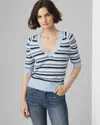 White House Black Market Cashmere-blend Elbow-sleeve Shirred Sweater In Fall Strp Hth S Denim Blu