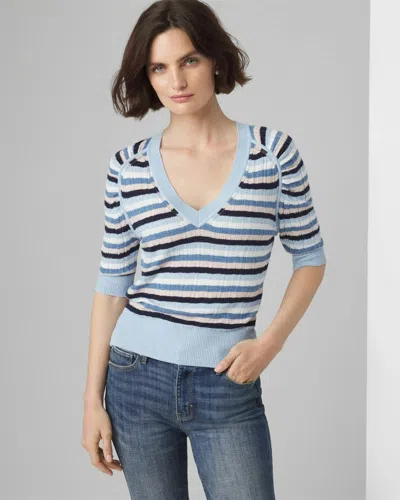 White House Black Market Cashmere-blend Elbow-sleeve Shirred Sweater In Fall Strp Hth S Denim Blu