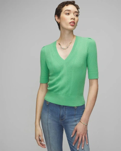 White House Black Market Cashmere-blend Elbow-sleeve Sweater In Lush Jade