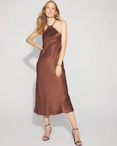 White House Black Market Chain Detail Satin Slip Dress In Brown