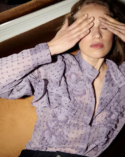 White House Black Market Chiffon Floral Appliqu Blouse In Purple