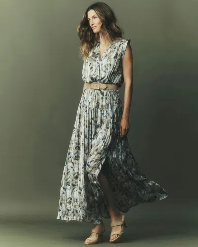White House Black Market Chiffon Maxi Dress In Ikat Petals Mercury
