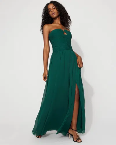 White House Black Market Chiffon Pleated Strapless Gown In Green