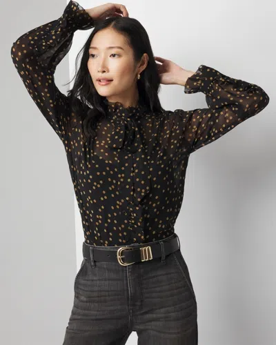 White House Black Market Chiffon Ruffle Blouse In Flash Dot Black