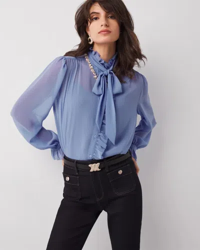 White House Black Market Chiffon Ruffle Blouse In Moonlit