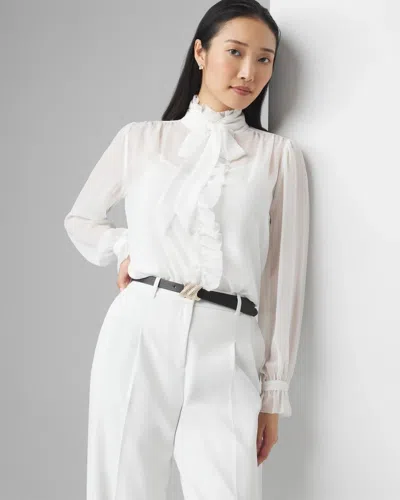 White House Black Market Chiffon Ruffle Blouse In White