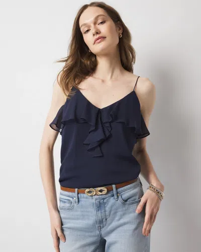 White House Black Market Chiffon Ruffle Camisole Top In Admiral Blue