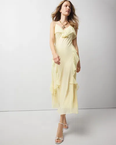 White House Black Market Chiffon Ruffle Slip Dress In Lemon Spritz