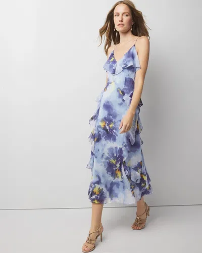 White House Black Market Chiffon Ruffle Slip Dress In Sia Floral Ecru