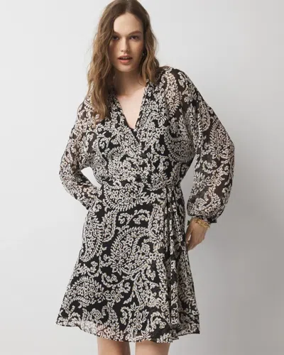 White House Black Market Chiffon Surplice Mini Dress In Era Paisley Black