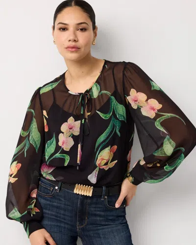 White House Black Market Chiffon Tie-neck Blouse