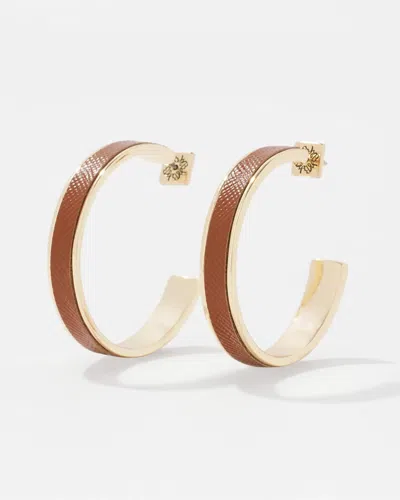 White House Black Market Cognac Textured Leather Hoop Earrings |  In Brown