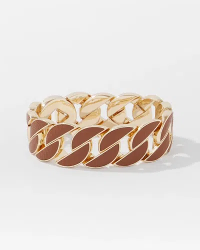 White House Black Market Cognac Textured Leather Link Bracelet |  In Brown