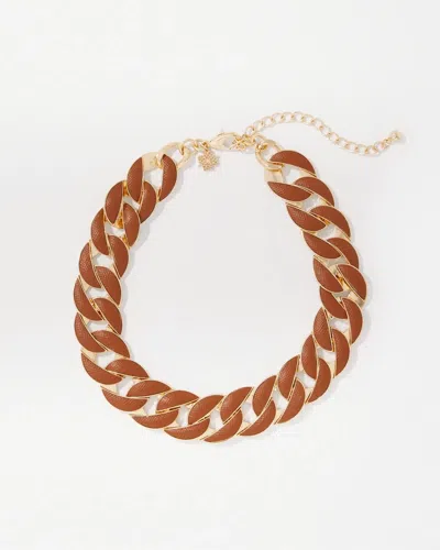 White House Black Market Cognac Textured Leather Link Necklace |  In Brown