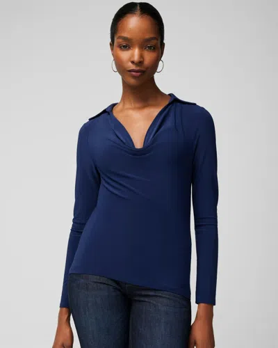 White House Black Market Collar Cowl Neck Long Sleeve Top In Navy Blue