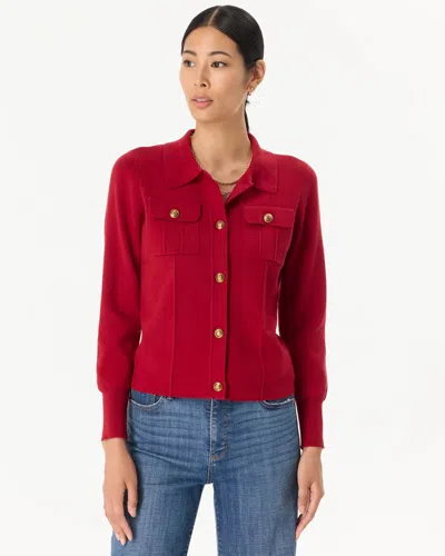 White House Black Market Collared Button Front Cardigan Sweater Size Xs |  In Red Dahlia