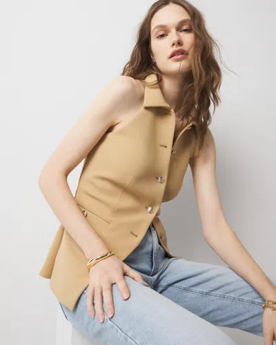 White House Black Market Collared Halter Vest In Neutral