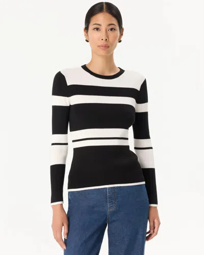 White House Black Market Colorblock Long Sleeve Pullover Sweater In Ecru Black Bold Stripe